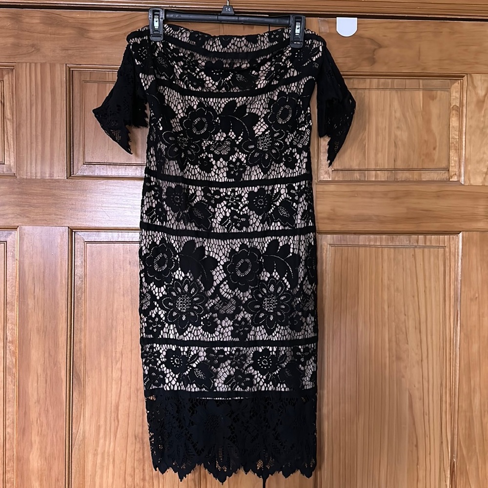 Express Black and Nude Bodycon Cocktail Dress